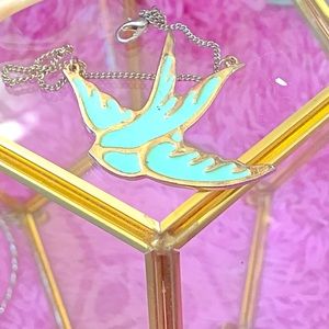 Mint Green Enamel Sparrow Bird Necklace